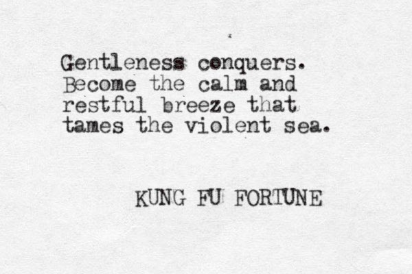 Gentleness conquers. Becom e the calm and restful breeze that tame s the violent sea. KUNG FU FORTUNE 