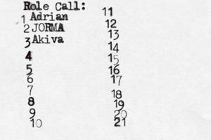 Role Call: 1 2 3 4 5 6 7 8 9 10 11 12 13 14 15 16 17 18 19 20 21 Adri JORM Akiv