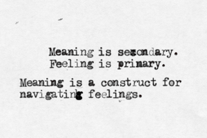 Meaning is sex condary. Feeling is prin mary. Meaning is a construct for navigatinh g g g feelings.