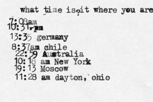 what time is it where you are ? 7:08 10:31- . 13:35 german 8:37am x chi 22:59 australia 10:18 am New Yo 19:13 Mosco 11:28 am dayton, ohi